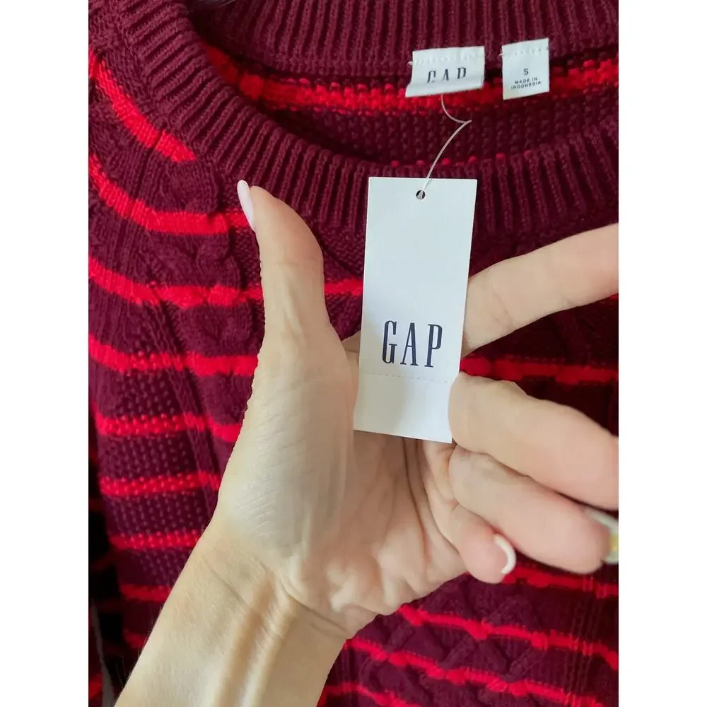 Gap Striped Pullover Cotton Heavy Sweater Red Size Small NEW with tags